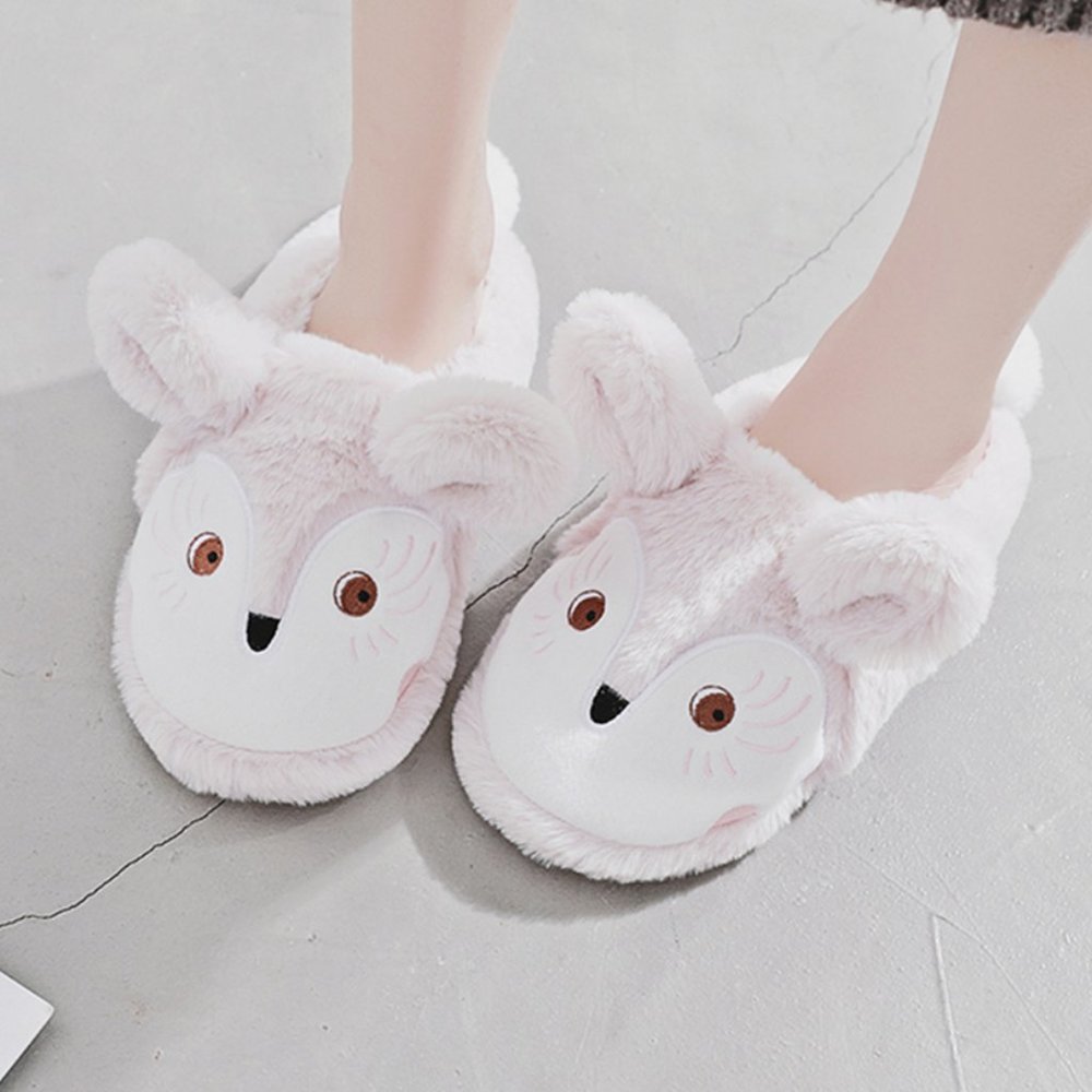 Cozy Faux Fur Pink Fox Animal House Slipper